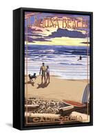 Laguna Beach, California - Sunset Beach Scene-Lantern Press-Framed Stretched Canvas