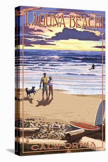 Laguna Beach, California - Sunset Beach Scene-Lantern Press-Stretched Canvas