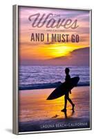 Laguna Beach, California - the Waves are Calling - Surfer and Sunset-Lantern Press-Framed Art Print