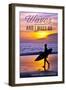 Laguna Beach, California - the Waves are Calling - Surfer and Sunset-Lantern Press-Framed Art Print