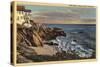 Laguna Beach, California - View of Arch Beach with Flowers-Lantern Press-Stretched Canvas