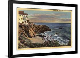 Laguna Beach, California - View of Arch Beach with Flowers-Lantern Press-Framed Art Print