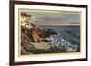 Laguna Beach, California - View of Arch Beach with Flowers-Lantern Press-Framed Premium Giclee Print