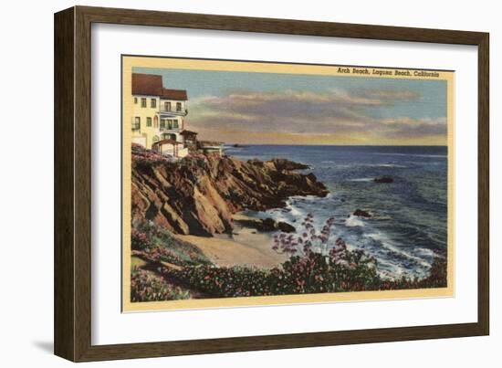 Laguna Beach, California - View of Arch Beach with Flowers-Lantern Press-Framed Art Print