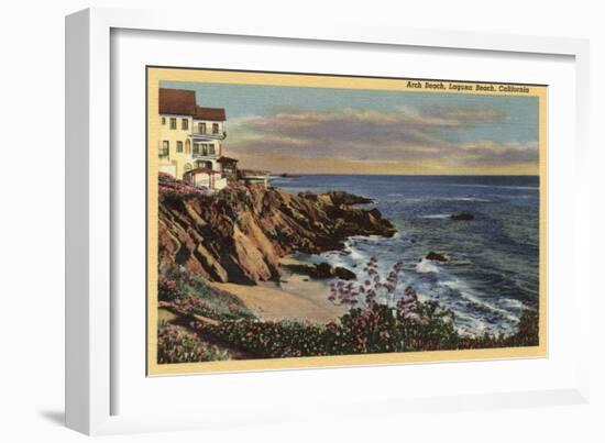 Laguna Beach, California - View of Arch Beach with Flowers-Lantern Press-Framed Art Print