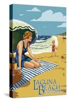 Laguna Beach, California - Woman on the Beach-Lantern Press-Stretched Canvas