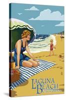 Laguna Beach, California - Woman on the Beach-Lantern Press-Stretched Canvas