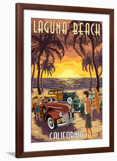 Laguna Beach, California - Woodies and Sunset-Lantern Press-Framed Art Print