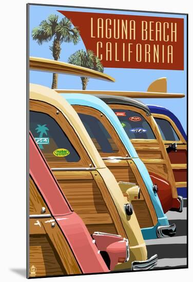 Laguna Beach, California - Woodies Lined Up-null-Mounted Poster