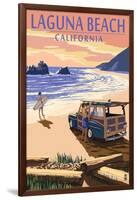 Laguna Beach, California - Woody on Beach-Lantern Press-Framed Art Print