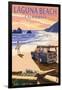 Laguna Beach, California - Woody on Beach-Lantern Press-Framed Art Print