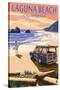Laguna Beach, California - Woody on Beach-Lantern Press-Stretched Canvas