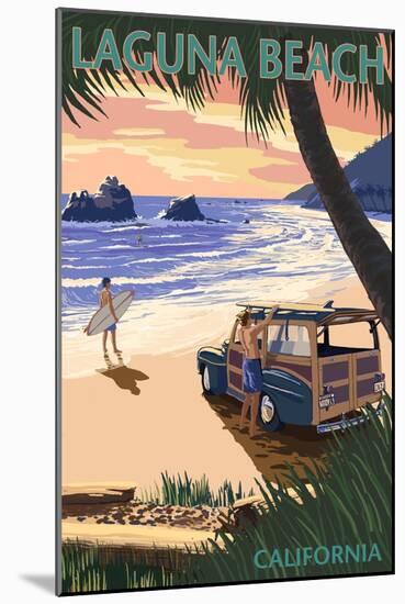 Laguna Beach, California - Woody on the Beach with Palm-Lantern Press-Mounted Art Print