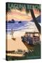 Laguna Beach, California - Woody on the Beach with Palm-Lantern Press-Stretched Canvas