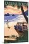 Laguna Beach, California - Woody on the Beach with Palm-Lantern Press-Mounted Art Print