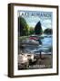 Lake Almanor, California - Pontoon Boats-Lantern Press-Framed Art Print