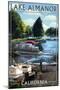 Lake Almanor, California - Pontoon Boats-Lantern Press-Mounted Art Print