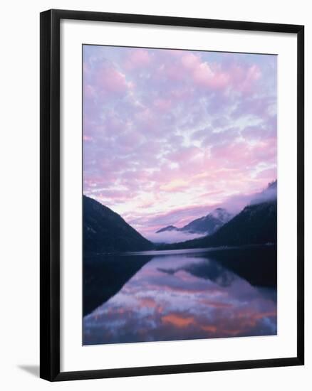 Lake and misty mountains at sunset, Allgau, Germany-Herbert Kehrer-Framed Photographic Print