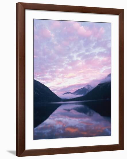 Lake and misty mountains at sunset, Allgau, Germany-Herbert Kehrer-Framed Photographic Print