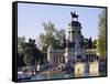 Lake and Monument at Park, Parque Del Buen Retiro (Parque Del Retiro), Retiro, Madrid, Spain-Richard Nebesky-Framed Stretched Canvas