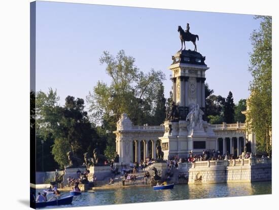 Lake and Monument at Park, Parque Del Buen Retiro (Parque Del Retiro), Retiro, Madrid, Spain-Richard Nebesky-Stretched Canvas