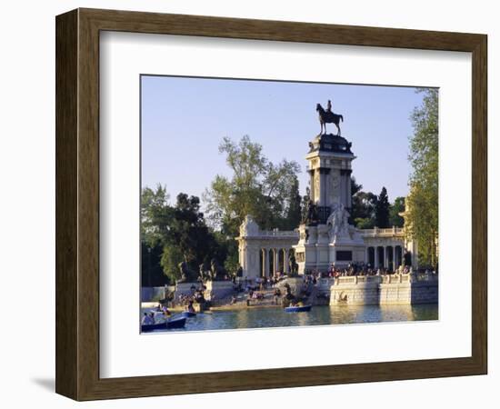 Lake and Monument at Park, Parque Del Buen Retiro (Parque Del Retiro), Retiro, Madrid, Spain-Richard Nebesky-Framed Photographic Print