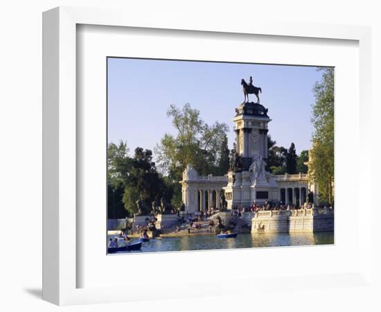 Lake and Monument at Park, Parque Del Buen Retiro (Parque Del Retiro), Retiro, Madrid, Spain-Richard Nebesky-Framed Photographic Print