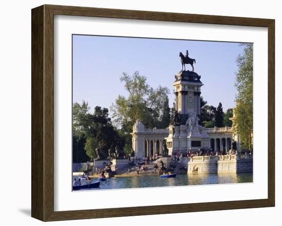 Lake and Monument at Park, Parque Del Buen Retiro (Parque Del Retiro), Retiro, Madrid, Spain-Richard Nebesky-Framed Photographic Print