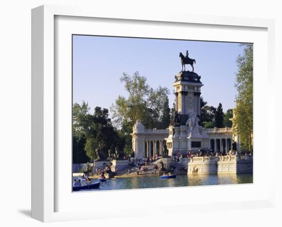 Lake and Monument at Park, Parque Del Buen Retiro (Parque Del Retiro), Retiro, Madrid, Spain-Richard Nebesky-Framed Photographic Print