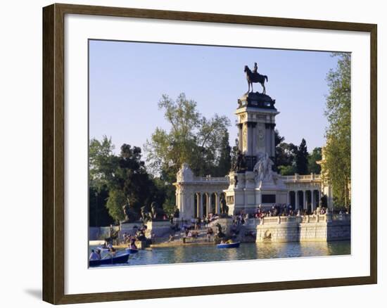 Lake and Monument at Park, Parque Del Buen Retiro (Parque Del Retiro), Retiro, Madrid, Spain-Richard Nebesky-Framed Photographic Print