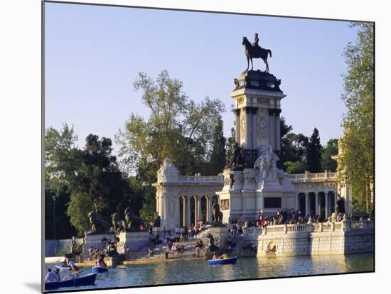 Lake and Monument at Park, Parque Del Buen Retiro (Parque Del Retiro), Retiro, Madrid, Spain-Richard Nebesky-Mounted Photographic Print