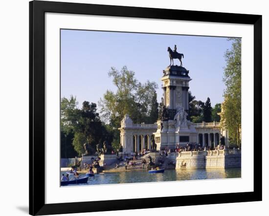 Lake and Monument at Park, Parque Del Buen Retiro (Parque Del Retiro), Retiro, Madrid, Spain-Richard Nebesky-Framed Photographic Print