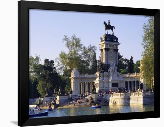 Lake and Monument at Park, Parque Del Buen Retiro (Parque Del Retiro), Retiro, Madrid, Spain-Richard Nebesky-Framed Photographic Print