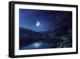 Lake and Mountains at Night Against Starry Sky, Pirin National Park, Bulgaria-null-Framed Photographic Print