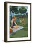 Lake and Picnic Scene-Lantern Press-Framed Art Print