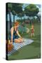 Lake and Picnic Scene-Lantern Press-Stretched Canvas