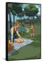 Lake and Picnic Scene-Lantern Press-Framed Stretched Canvas