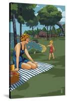 Lake and Picnic Scene-Lantern Press-Stretched Canvas