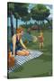 Lake and Picnic Scene-Lantern Press-Stretched Canvas