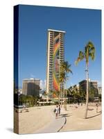 Lake and Skyline of Rainbow Tower of Hilton's Waikiki Village in Waikiki Beach, Honolulu, Hawaii-Bill Bachmann-Stretched Canvas