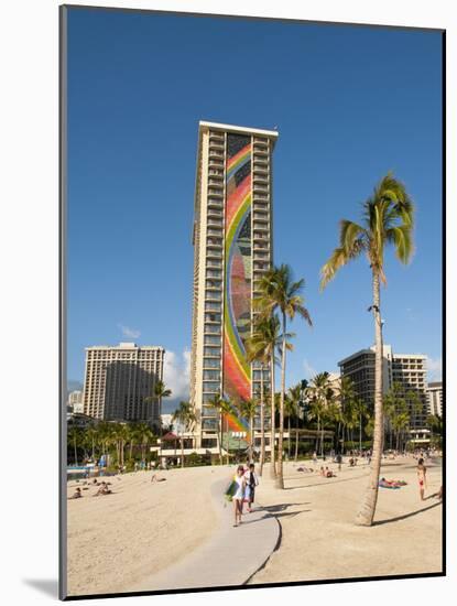 Lake and Skyline of Rainbow Tower of Hilton's Waikiki Village in Waikiki Beach, Honolulu, Hawaii-Bill Bachmann-Mounted Photographic Print