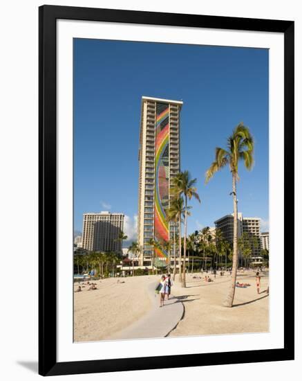 Lake and Skyline of Rainbow Tower of Hilton's Waikiki Village in Waikiki Beach, Honolulu, Hawaii-Bill Bachmann-Framed Photographic Print