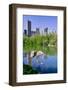 Lake and two ducks in Central Park in Spring with skyline in background, New York City, New York-null-Framed Photographic Print