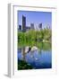 Lake and two ducks in Central Park in Spring with skyline in background, New York City, New York-null-Framed Photographic Print