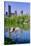 Lake and two ducks in Central Park in Spring with skyline in background, New York City, New York-null-Stretched Canvas