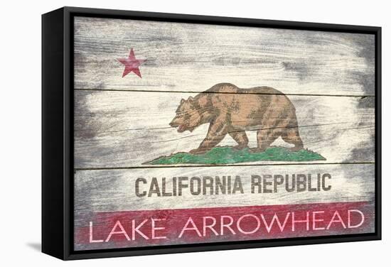 Lake Arrowhead, California - Barnwood State Flag-Lantern Press-Framed Stretched Canvas