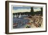 Lake Arrowhead, California - Swimmers on Bathing Cove Beach-Lantern Press-Framed Art Print