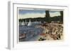 Lake Arrowhead, California - Swimmers on Bathing Cove Beach-Lantern Press-Framed Art Print