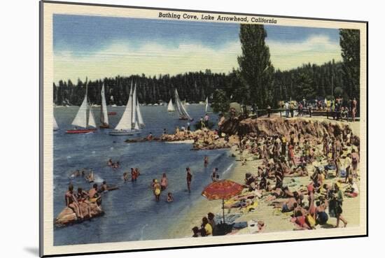 Lake Arrowhead, California - Swimmers on Bathing Cove Beach-Lantern Press-Mounted Art Print