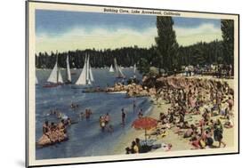 Lake Arrowhead, California - Swimmers on Bathing Cove Beach-Lantern Press-Mounted Art Print